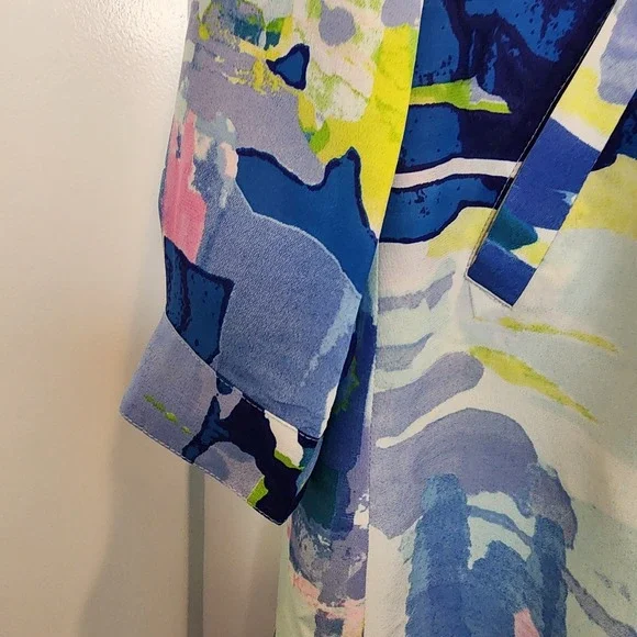 Tori Richard Silk Tunic Dress Top 2 Abstract Roll Tab Resort Lux Vacation Beach - Picture 8 of 16